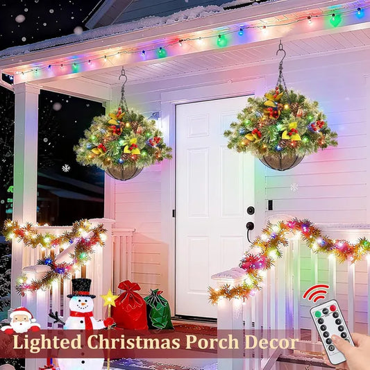 20 Inch Prelit Christmas Hanging Basket with 30 LED Lights & Remote Control