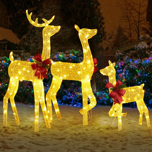 3-Piece LED Lighted Christmas Reindeer Family Set - Outdoor Holiday Decoration