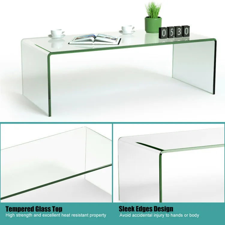 42.5" Glass Coffee Table with Rounded Edges - Modern Living Room Centerpiece
