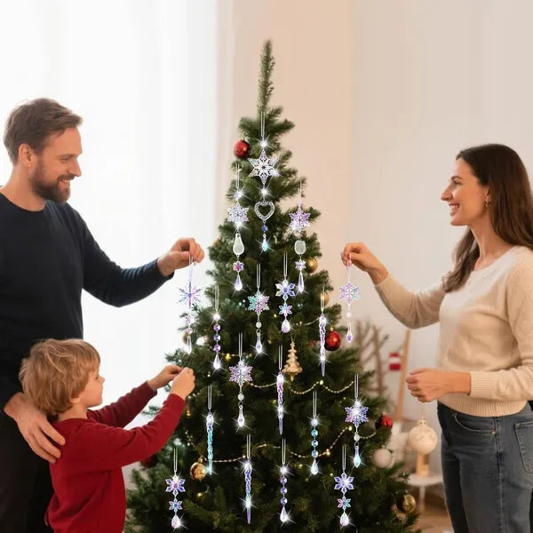 21-Piece Crystal Christmas Tree Ornaments Set - Sparkling Snowflake Decorations