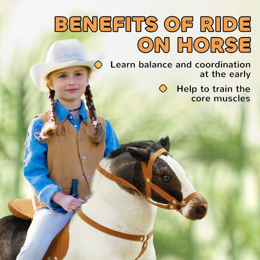 Qaba Ride-On Horse for Toddlers 3-8 Years Old - Stuffed Animal Horse Toy with Neighing Sound