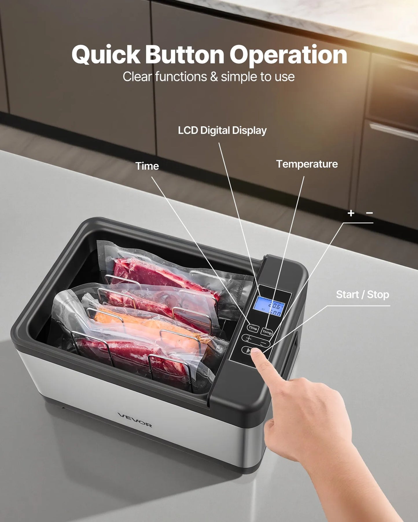 Sous Vide Cooker - 800W All-in-One Sous Vide Machine with LED Display & Glass Lid - Precision Cooking