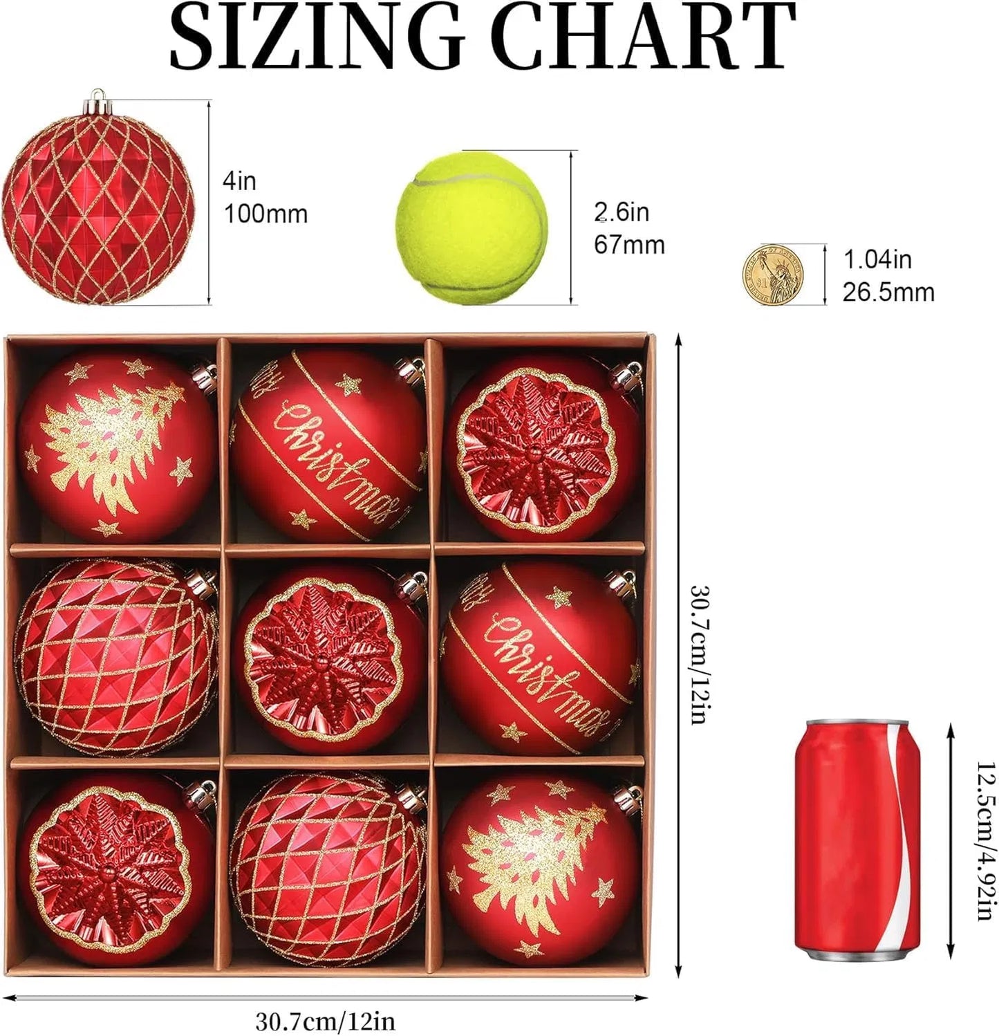4 Style 100MM/ 4 Inch Shatterproof 9PCS Large Christmas Ball Ornaments Set