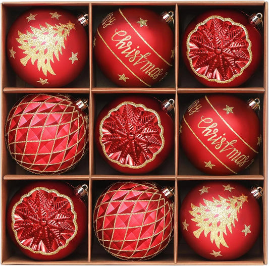 4 Style 100MM/ 4 Inch Shatterproof 9PCS Large Christmas Ball Ornaments Set