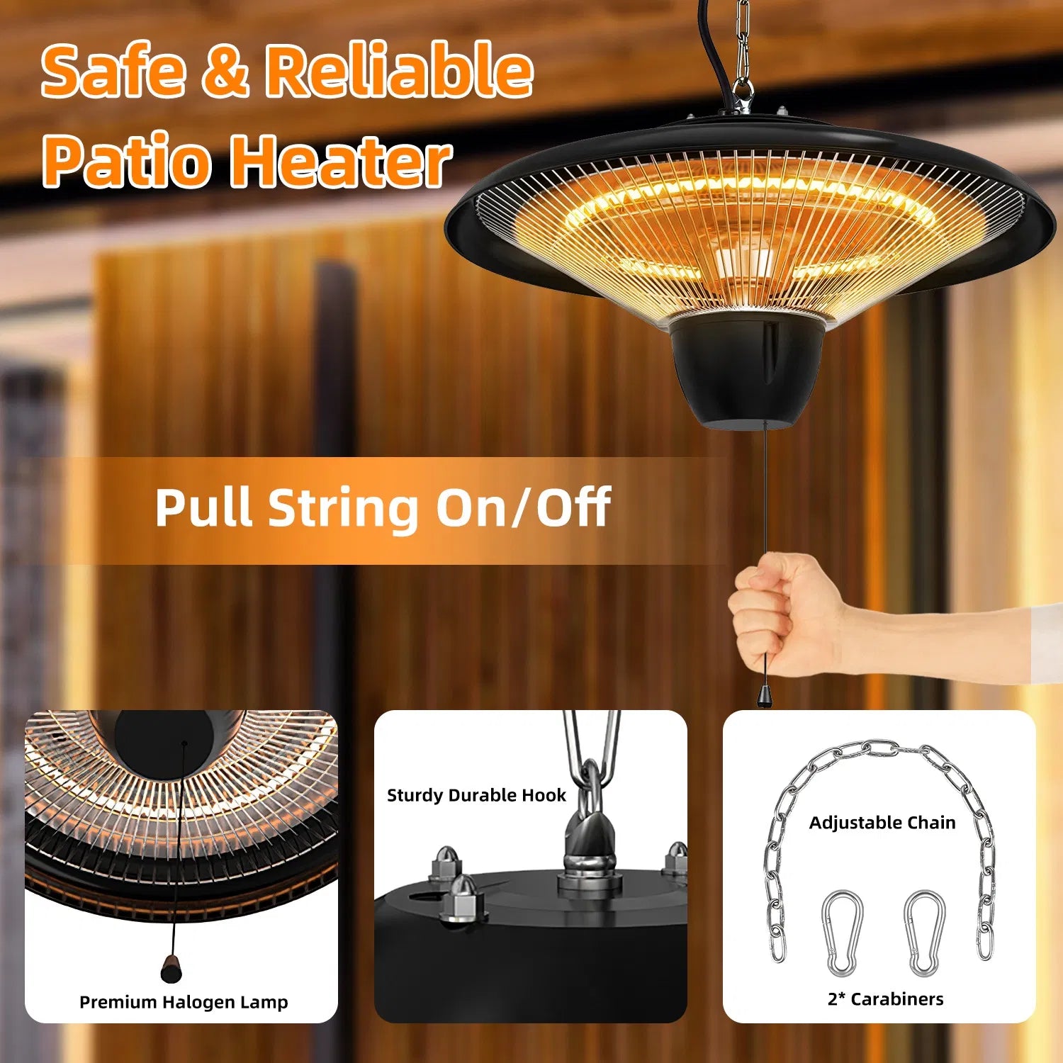 Easy installation patio heater with hanging chain
