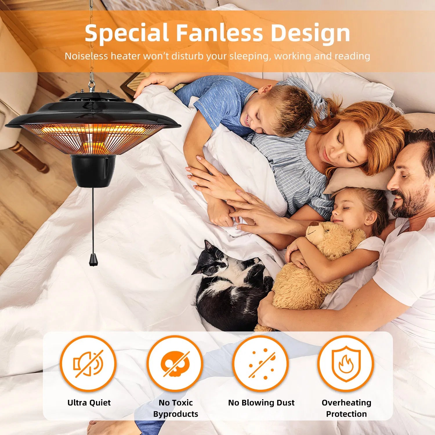 Black patio heater with 360-degree heating coverage