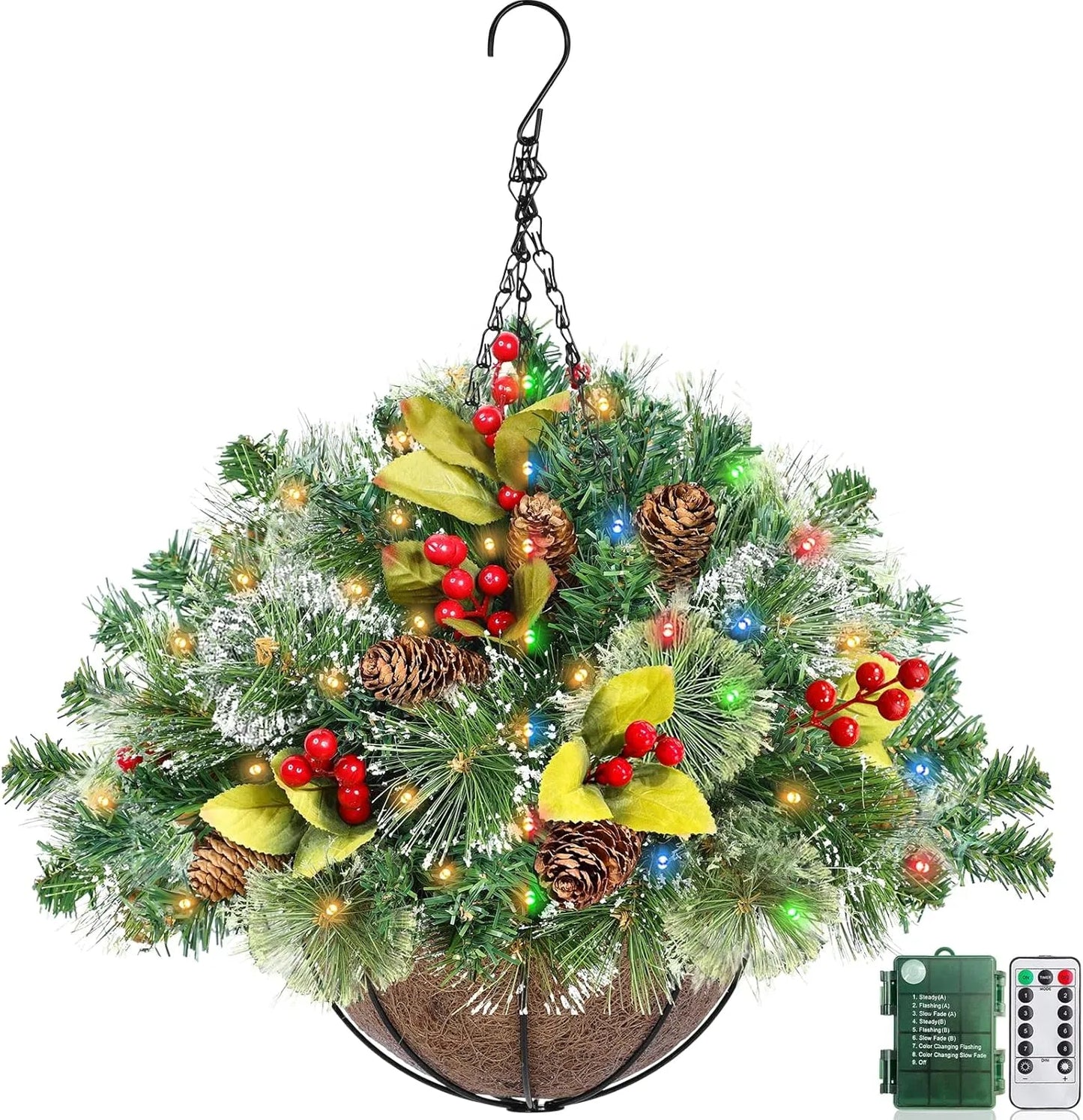 20 Inch Prelit Christmas Hanging Basket with 30 LED Lights & Remote Control