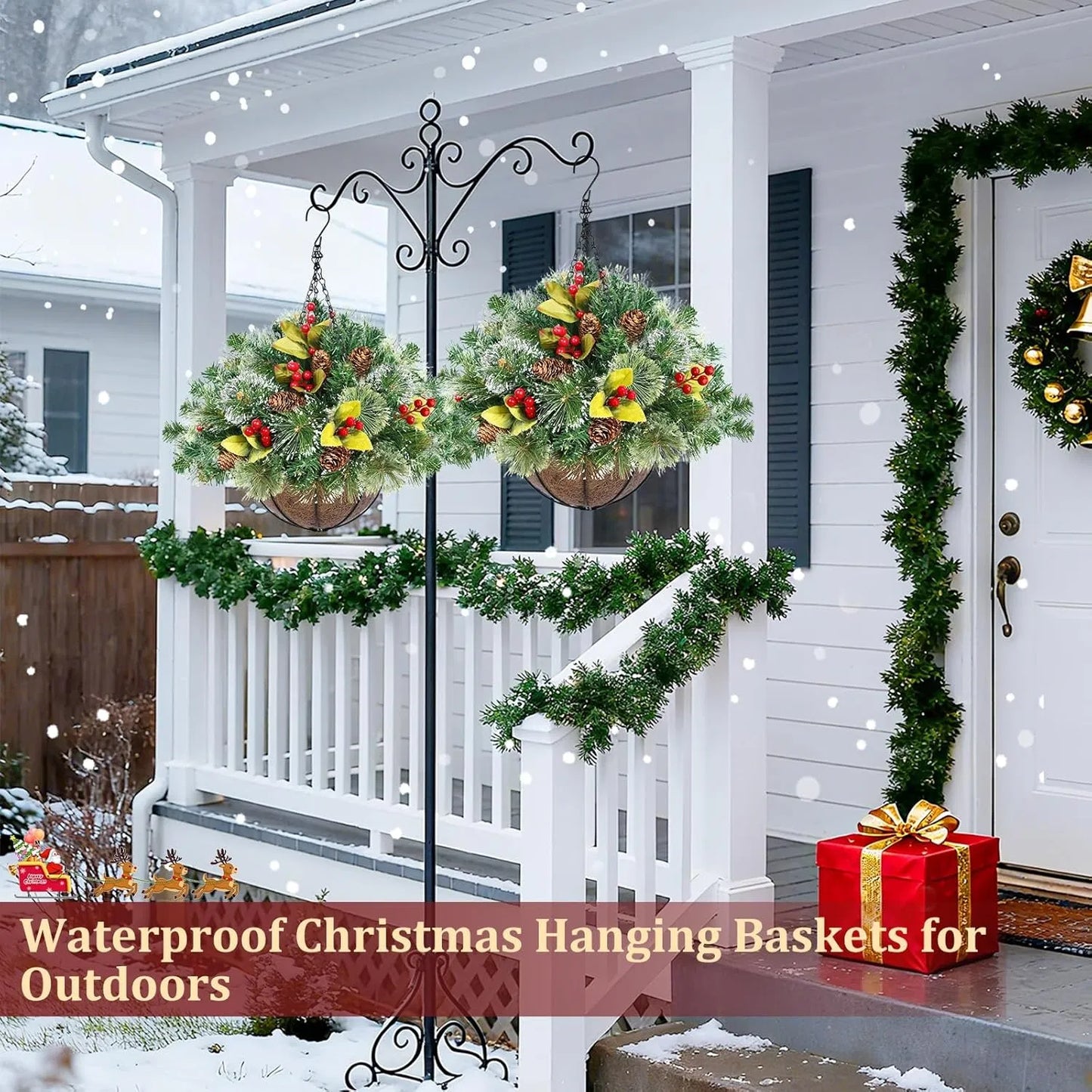 20 Inch Prelit Christmas Hanging Basket with 30 LED Lights & Remote Control