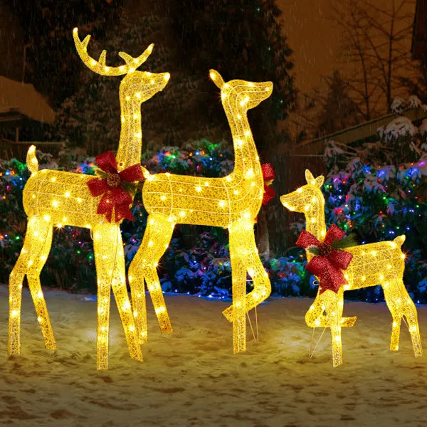 3-Piece LED Lighted Christmas Reindeer Family Set - Outdoor Holiday Decoration
