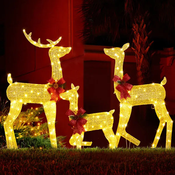 3-Piece LED Lighted Christmas Reindeer Family Set - Outdoor Holiday Decoration