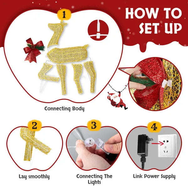 3-Piece LED Lighted Christmas Reindeer Family Set - Outdoor Holiday Decoration