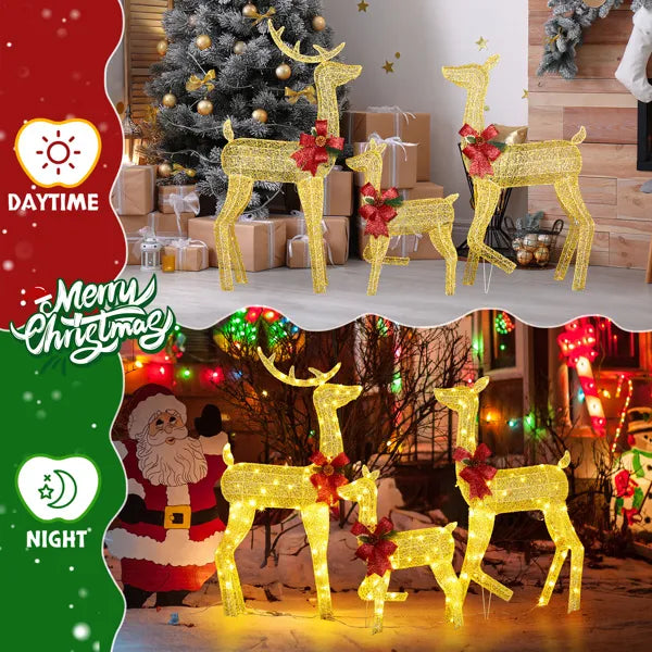 3-Piece LED Lighted Christmas Reindeer Family Set - Outdoor Holiday Decoration