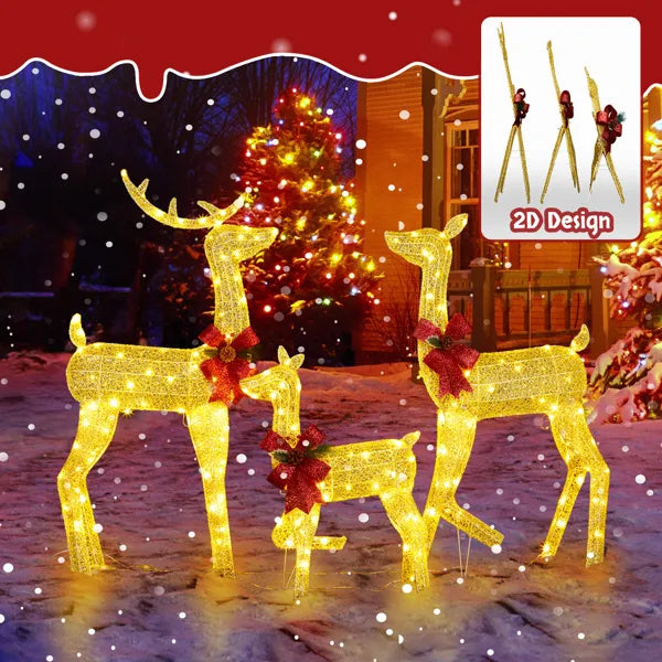3-Piece LED Lighted Christmas Reindeer Family Set - Outdoor Holiday Decoration