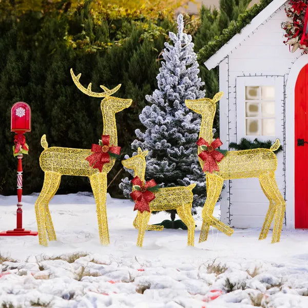 3-Piece LED Lighted Christmas Reindeer Family Set - Outdoor Holiday Decoration