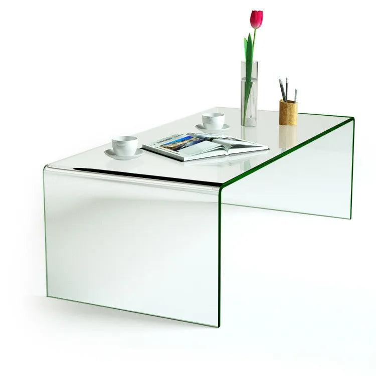 42.5" Glass Coffee Table with Rounded Edges - Modern Living Room Centerpiece
