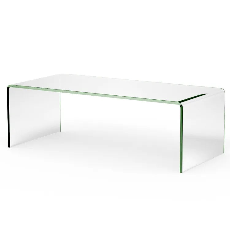 42.5" Glass Coffee Table with Rounded Edges - Modern Living Room Centerpiece