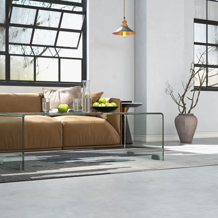 42.5" Glass Coffee Table with Rounded Edges - Modern Living Room Centerpiece