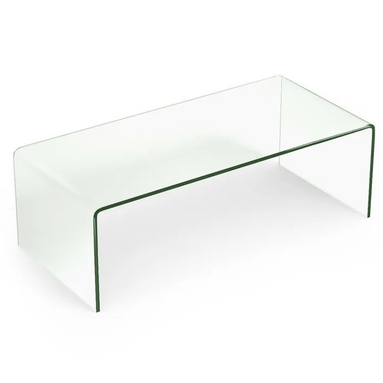 42.5" Glass Coffee Table with Rounded Edges - Modern Living Room Centerpiece