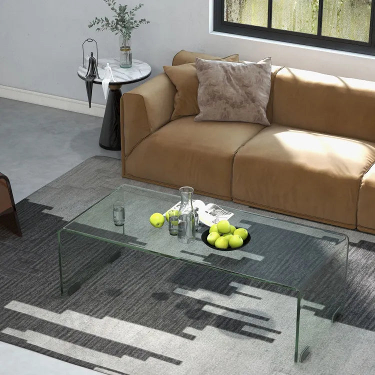 42.5" Glass Coffee Table with Rounded Edges - Modern Living Room Centerpiece