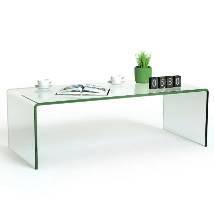 42.5" Glass Coffee Table with Rounded Edges - Modern Living Room Centerpiece