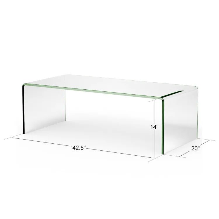 42.5" Glass Coffee Table with Rounded Edges - Modern Living Room Centerpiece