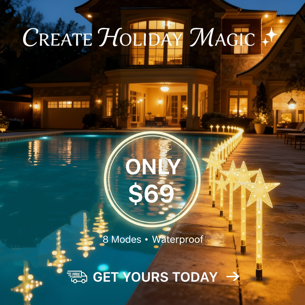 Solar Christmas Outdoor Lights - 8 Modes IP64 Waterproof Star Pathway Lights with 90° Adjustable Panel