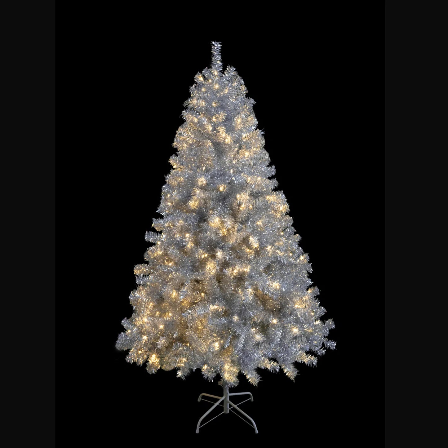 6ft Silver Pre-Lit Artificial Christmas Tree - 800 Branch Tips, 300 LED Lights, 11 Lighting Modes - Full Hinged Tree with Metal Stand