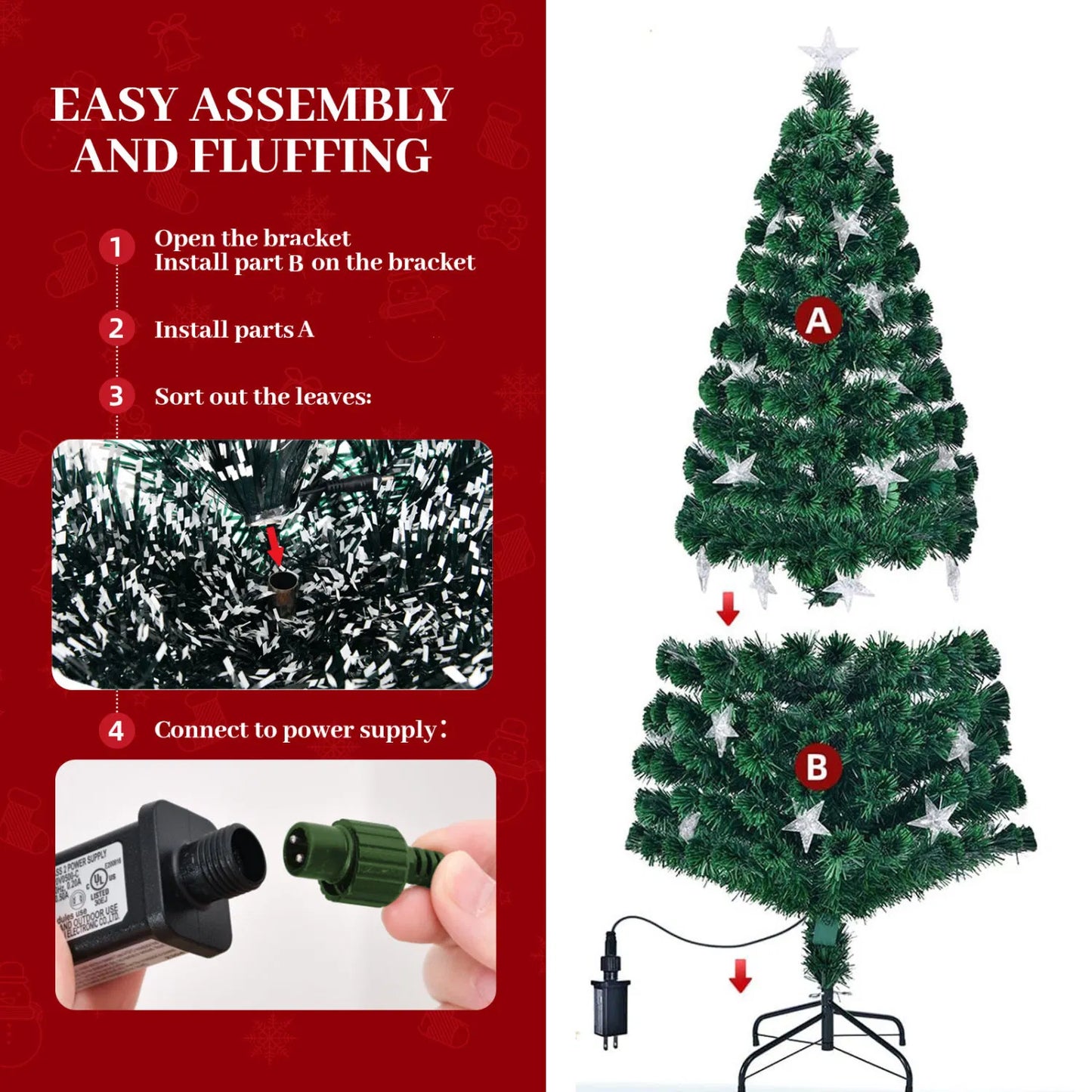 6ft Silver Pre-Lit Artificial Christmas Tree - 800 Branch Tips, 300 LED Lights, 11 Lighting Modes - Full Hinged Tree with Metal Stand