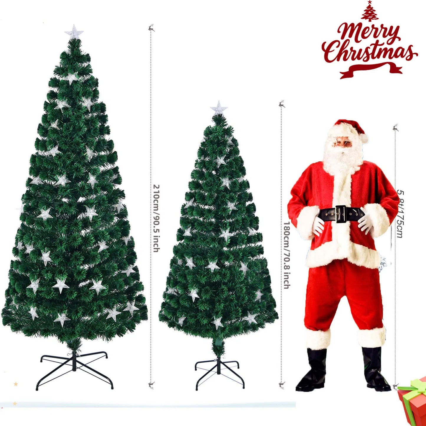 6ft Silver Pre-Lit Artificial Christmas Tree - 800 Branch Tips, 300 LED Lights, 11 Lighting Modes - Full Hinged Tree with Metal Stand