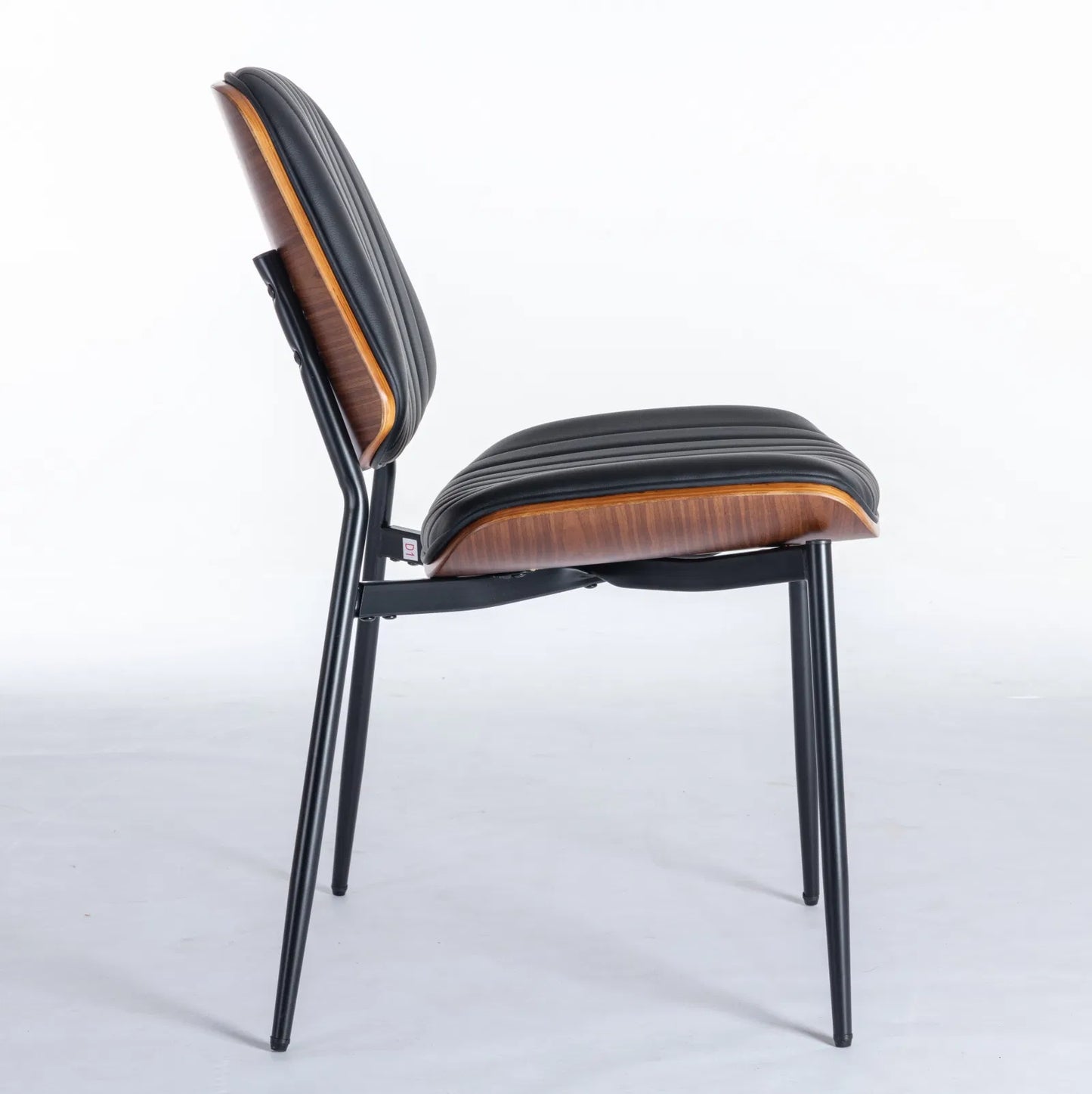 Mid-Century Modern Dining Chairs Set of 2 - Faux Leather Upholstered with Walnut Bentwood Back