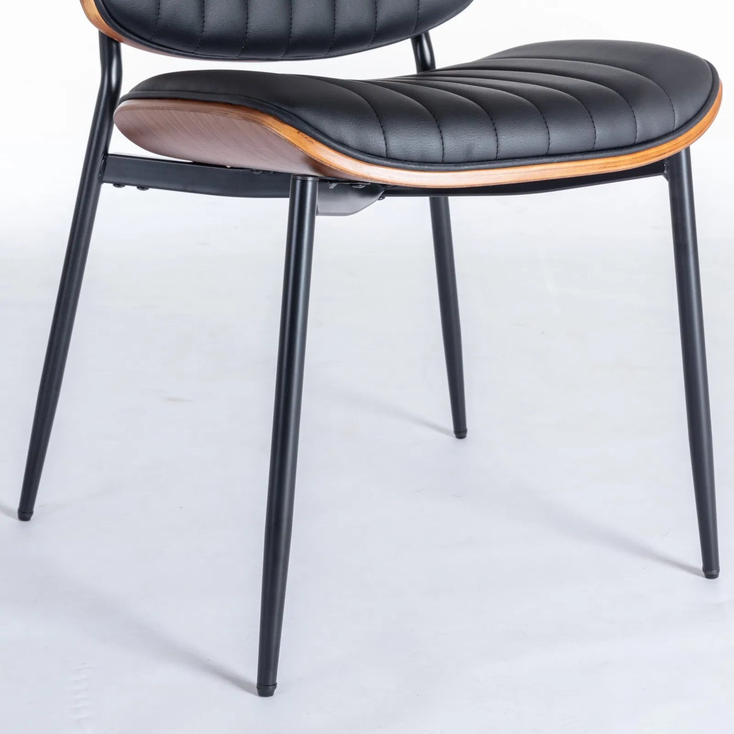 Mid-Century Modern Dining Chairs Set of 2 - Faux Leather Upholstered with Walnut Bentwood Back