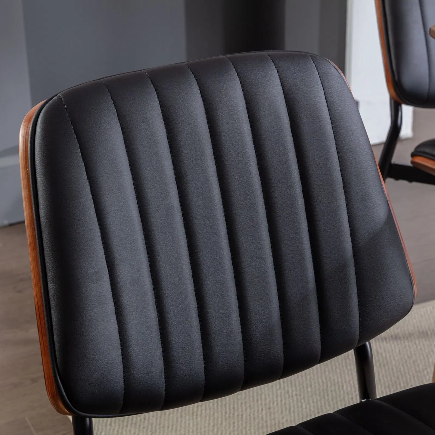 Mid-Century Modern Dining Chairs Set of 2 - Faux Leather Upholstered with Walnut Bentwood Back