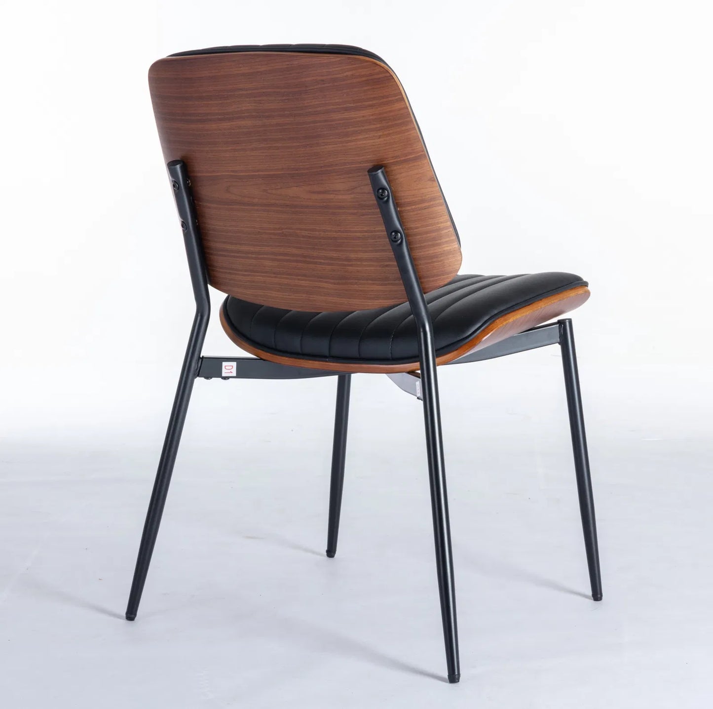 Mid-Century Modern Dining Chairs Set of 2 - Faux Leather Upholstered with Walnut Bentwood Back