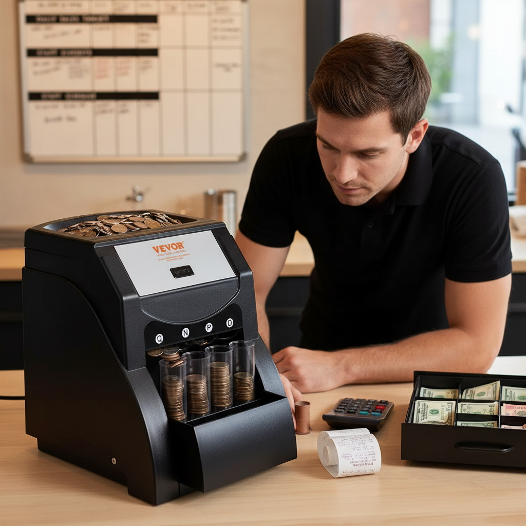 Coin Sorter Machine - USD Coin Counter & Wrapper - 230 Coins/Min - Professional Money Counting Machine with 4 Tubes