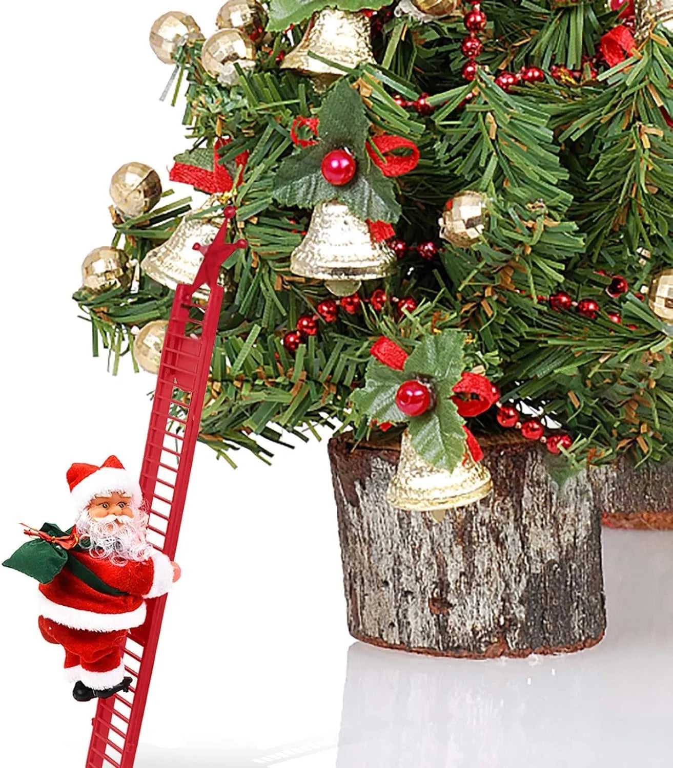 Christmas Electric Climbing Santa with Music & LED Light - Musical Ladder Climbing Santa Claus Doll - Xmas Tree Decorations & Holiday Party Gift