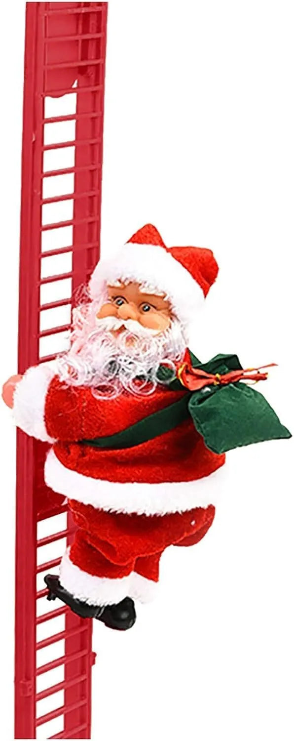 Christmas Electric Climbing Santa with Music & LED Light - Musical Ladder Climbing Santa Claus Doll - Xmas Tree Decorations & Holiday Party Gift