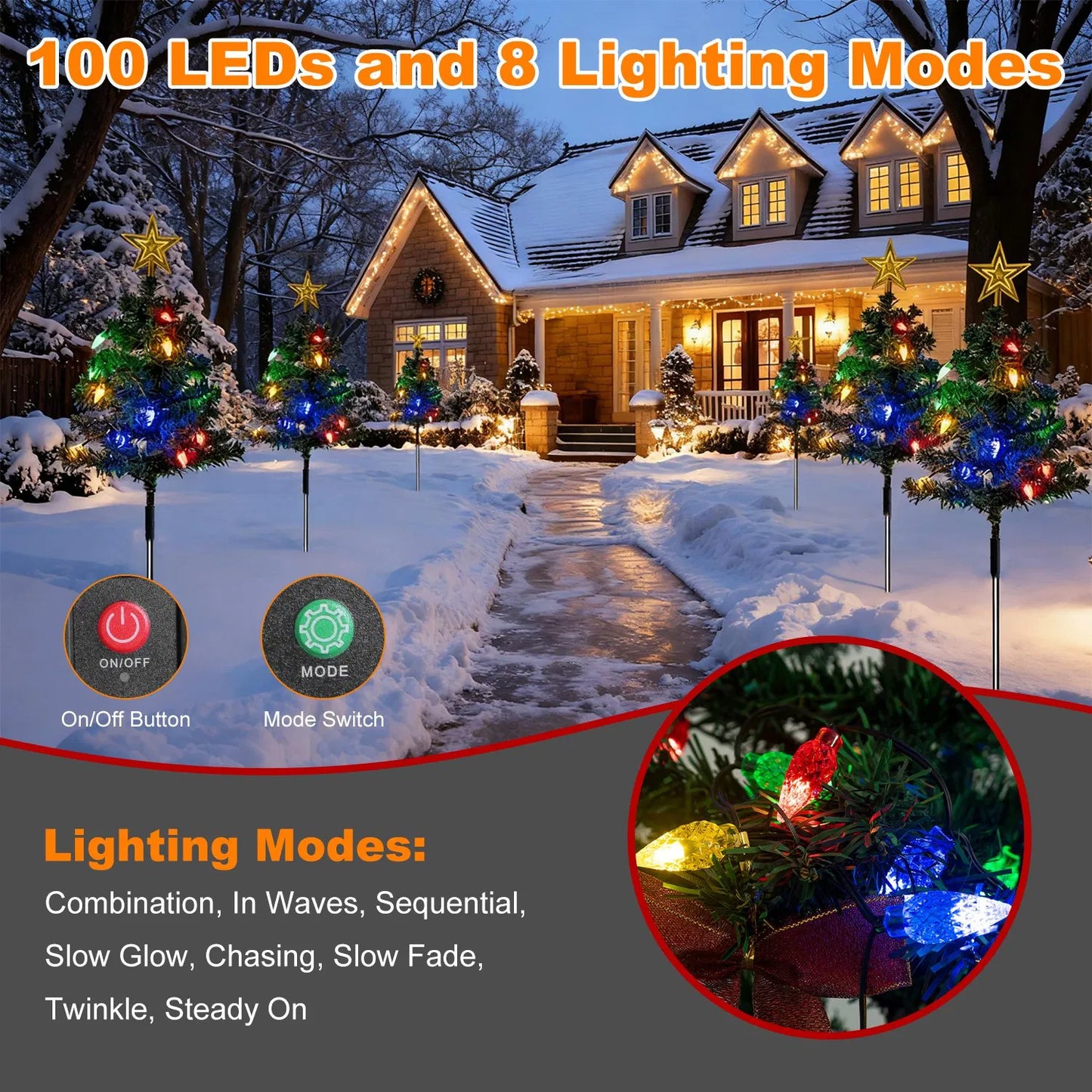Christmas Tree Lights Solar Powered 2 Pack - 37.4ft 100 LEDs, 8 Modes, IP44 Waterproof - Perfect Holiday Decor Gift