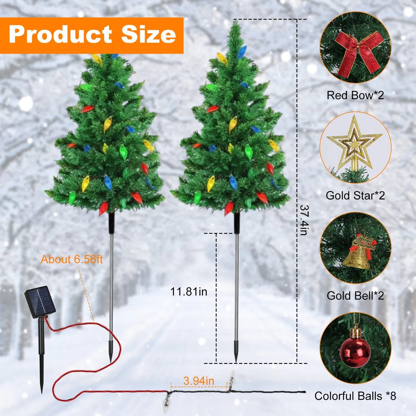 Christmas Tree Lights Solar Powered 2 Pack - 37.4ft 100 LEDs, 8 Modes, IP44 Waterproof - Perfect Holiday Decor Gift