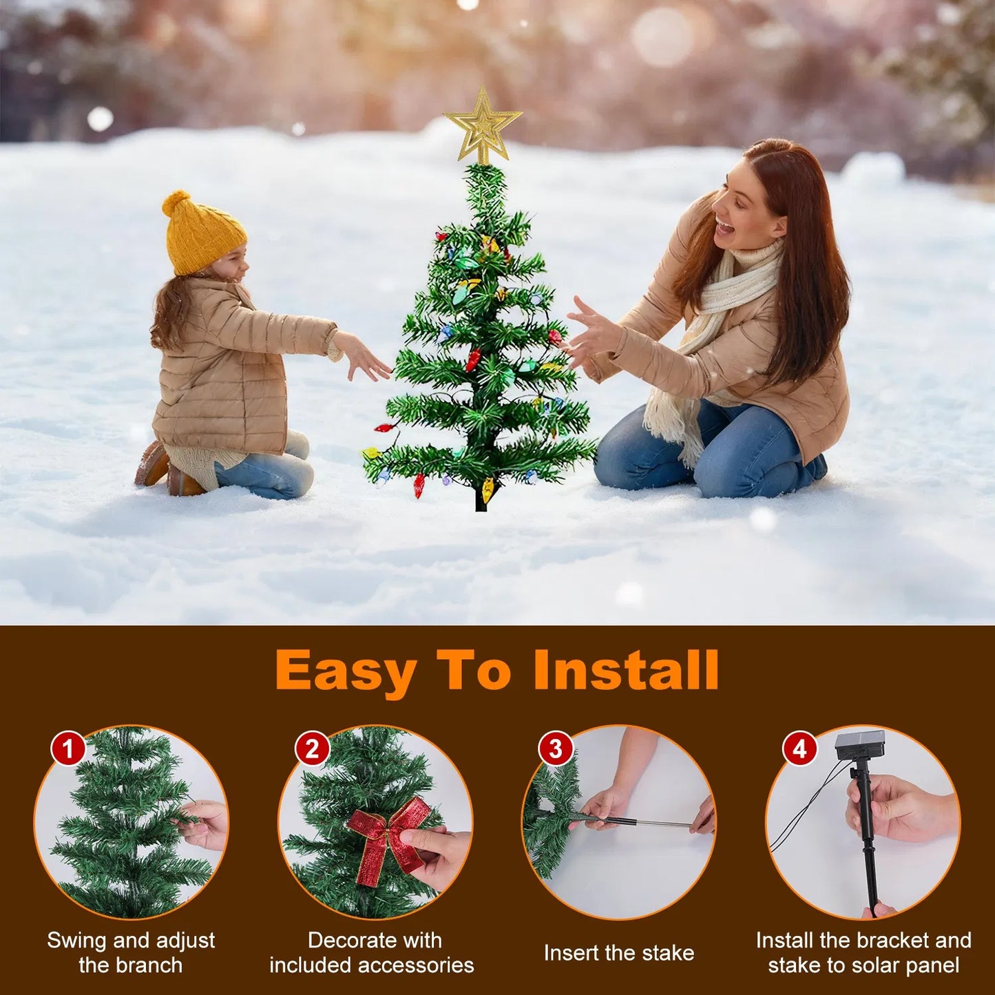Christmas Tree Lights Solar Powered 2 Pack - 37.4ft 100 LEDs, 8 Modes, IP44 Waterproof - Perfect Holiday Decor Gift