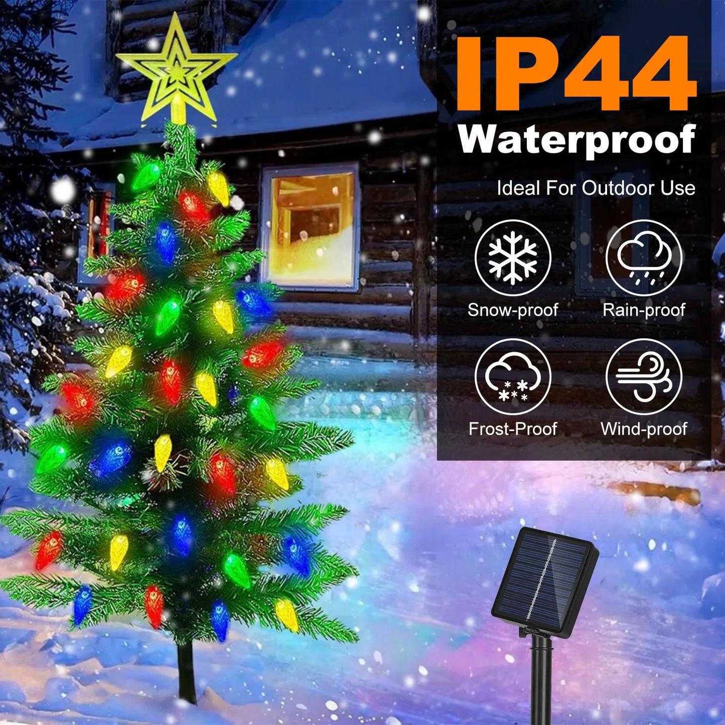 Christmas Tree Lights Solar Powered 2 Pack - 37.4ft 100 LEDs, 8 Modes, IP44 Waterproof - Perfect Holiday Decor Gift