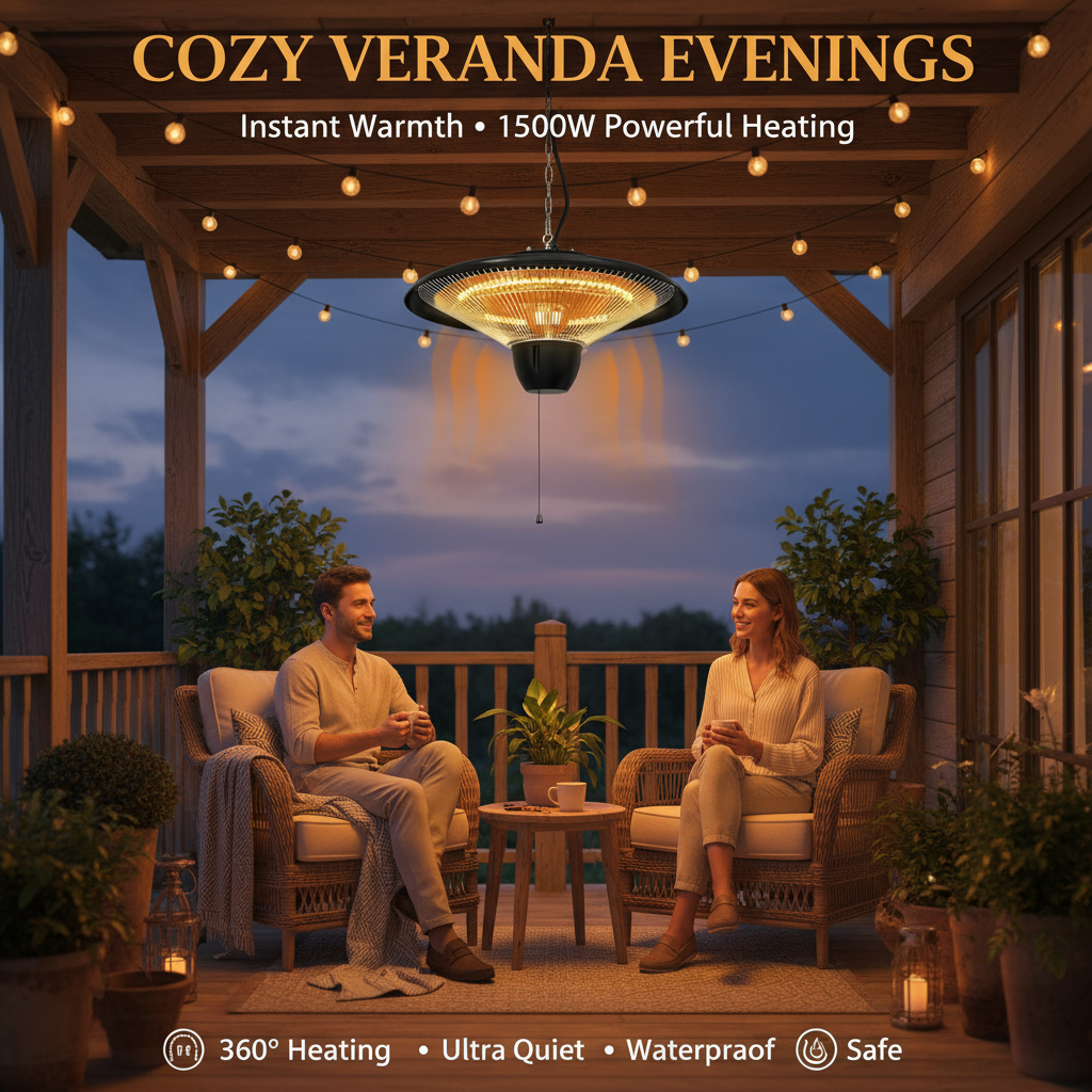 1500W Ultra-Quiet Waterproof Patio Heater - Instant Warmth for Outdoor Spaces