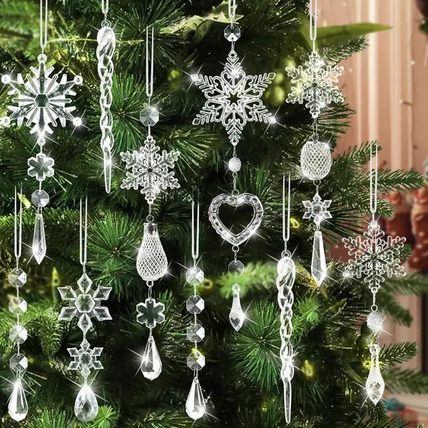 21-Piece Crystal Christmas Tree Ornaments Set - Sparkling Snowflake Decorations