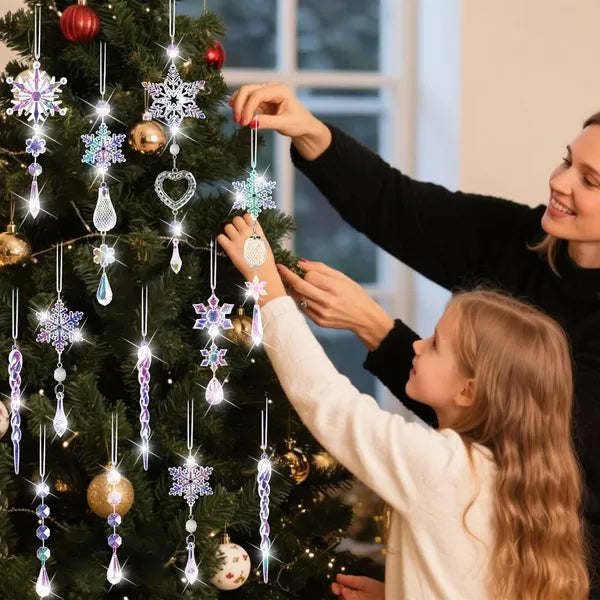 21-Piece Crystal Christmas Tree Ornaments Set - Sparkling Snowflake Decorations