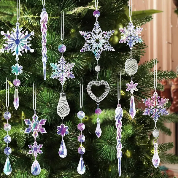 21-Piece Crystal Christmas Tree Ornaments Set - Sparkling Snowflake Decorations