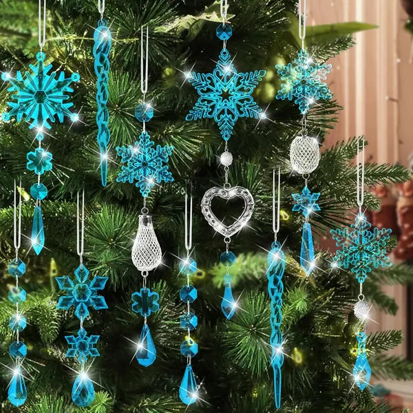 21-Piece Crystal Christmas Tree Ornaments Set - Sparkling Snowflake Decorations