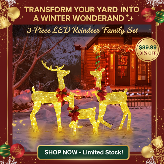 3-Piece LED Lighted Christmas Reindeer Family Set - Outdoor Holiday Decoration