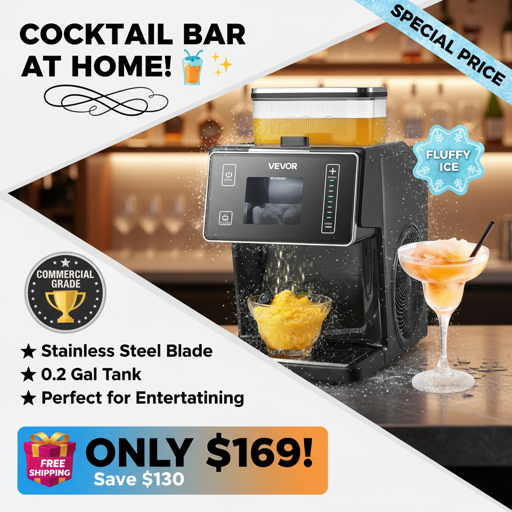 Snowflake Ice Machine - 44lbs/24h Ice Maker with Stainless Steel Blade - Electric Snow Cone Maker