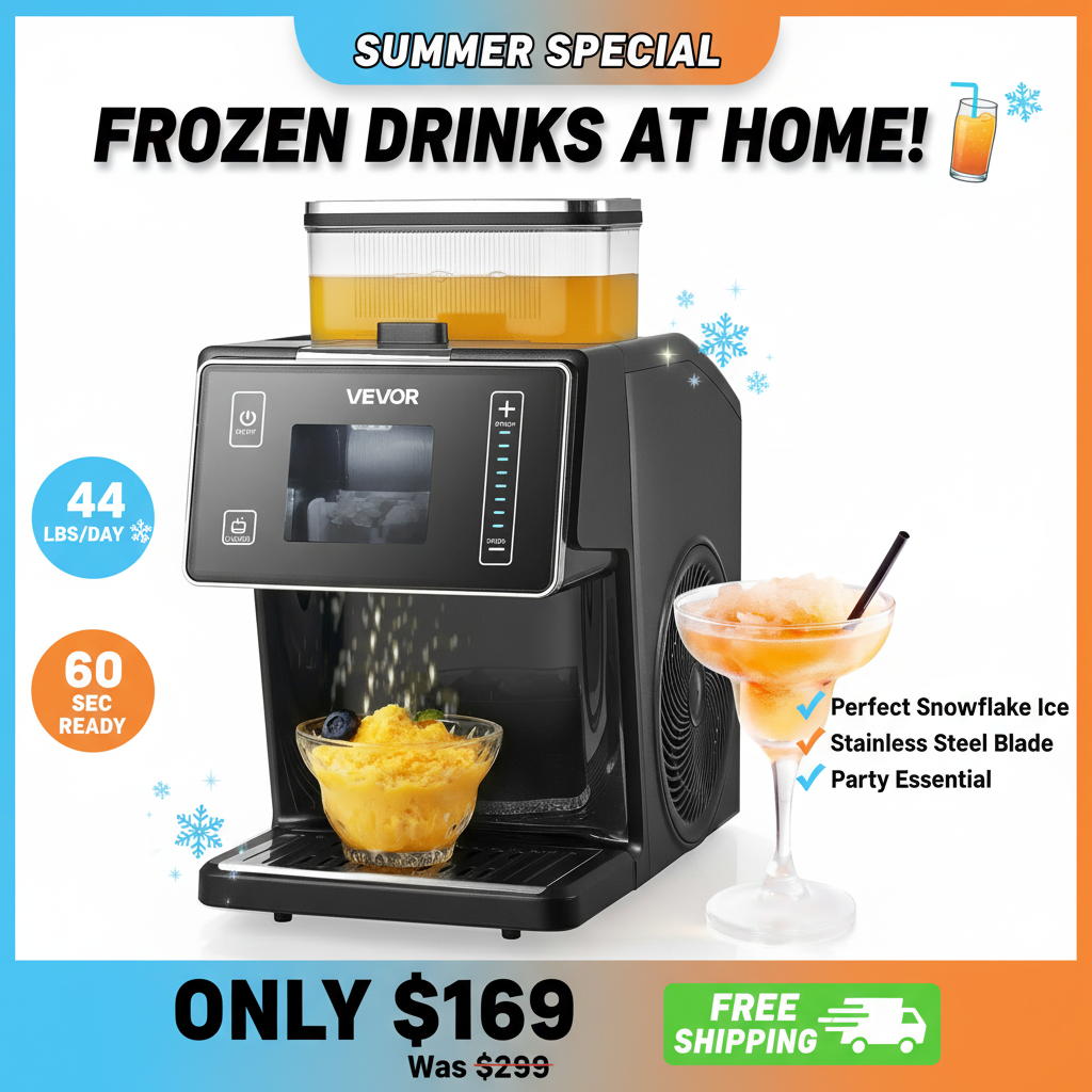 Snowflake Ice Machine - 44lbs/24h Ice Maker with Stainless Steel Blade - Electric Snow Cone Maker