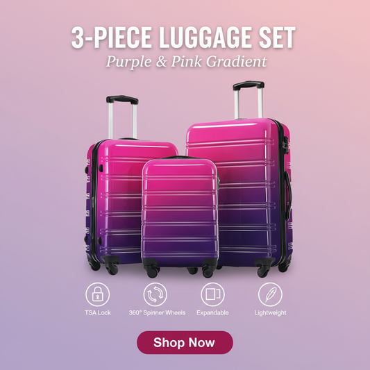 3-Piece Hardshell Luggage Set - Purple & Pink Gradient with Spinner Wheels
