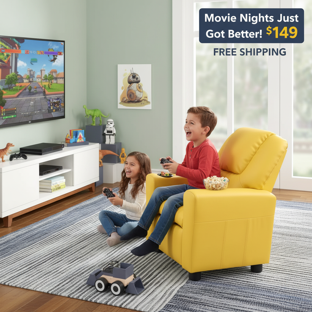 Marisa 22" Yellow PU Leather Kids Recliner Chair with Cupholder